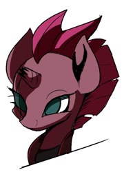 Size: 766x1065 | Tagged: safe, artist:ccc, imported from derpibooru, tempest shadow, pony, unicorn, my little pony: the movie, broken horn, bust, cute, female, mare, portrait, simple background, smiling, solo, white background