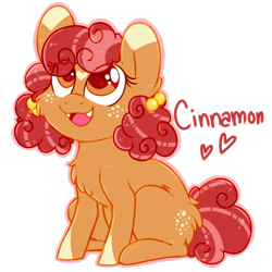 Size: 666x666 | Tagged: safe, artist:esmeia, imported from derpibooru, oc, oc only, oc:cinnamon crisp, earth pony, pony, body freckles, chest fluff, cute, female, filly, freckles, hairband, heart, looking up, ocbetes, solo