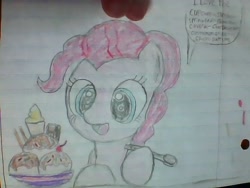 Size: 640x480 | Tagged: safe, artist:dalekaresupreme, imported from derpibooru, pinkie pie, dessert, drawing, lined paper, spoon, traditional art