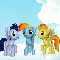 Size: 1024x1024 | Tagged: safe, artist:timeturner155, imported from derpibooru, rainbow dash, soarin', spitfire, pony, pony creator, 3d, 3d pony creator, cloud, pony creator 3d, ponylumen