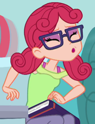 Size: 408x528 | Tagged: safe, imported from derpibooru, screencap, alizarin bubblegum, coinky-dink world, eqg summertime shorts, equestria girls, cropped, female, sneezing, solo