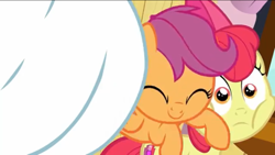 Size: 1136x640 | Tagged: safe, imported from derpibooru, screencap, apple bloom, bulk biceps, scootaloo, on your marks, squished, squishy cheeks