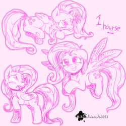 Size: 3000x3000 | Tagged: safe, artist:katakiuchi4u, imported from derpibooru, fluttershy, pegasus, pony, cute, female, flying, looking away, lying down, mare, monochrome, prone, raised hoof, scared, smiling, solo, spread wings, wings