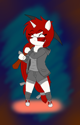 Size: 1555x2450 | Tagged: safe, artist:splint, imported from derpibooru, oc, oc only, oc:glory, anthro, unicorn, anthro oc, chibi, explicit source, pickaxe, solo