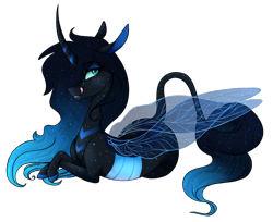 Size: 1940x1581 | Tagged: safe, artist:saphi-boo, imported from derpibooru, oc, oc only, leonine tail, magical lesbian spawn, offspring, parent:princess luna, parent:queen chrysalis, parents:chrysaluna, simple background, solo, tongue out, transparent background