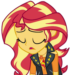 Size: 1907x2048 | Tagged: safe, artist:thebarsection, imported from derpibooru, sunset shimmer, equestria girls, equestria girls series, eyes closed, female, sigh, simple background, solo, transparent background
