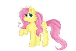 Size: 1600x1080 | Tagged: safe, artist:kateastr0fic, imported from derpibooru, fluttershy, pegasus, pony, chest fluff, female, folded wings, looking at you, raised hoof, simple background, smiling, solo, transparent background