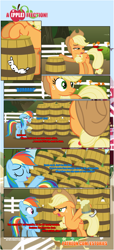 Size: 1919x4225 | Tagged: safe, artist:estories, imported from derpibooru, applejack, rainbow dash, pony, comic:a(pple)ffection, barrel, cider, cider dash, comic, sweat