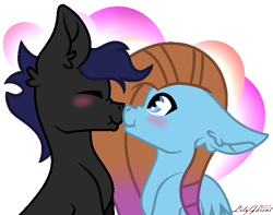 Size: 700x551 | Tagged: safe, artist:lilygarent, imported from derpibooru, oc, oc only, pegasus, pony, blushing, boop, female, male, mare, noseboop, stallion