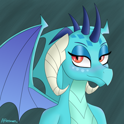 Size: 1500x1500 | Tagged: dead source, safe, artist:afterman, imported from derpibooru, princess ember, dragon, bedroom eyes, blushing, bust, eyeshadow, female, looking at you, makeup, solo