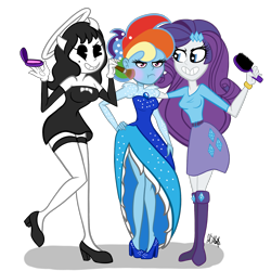 Size: 2000x2000 | Tagged: safe, artist:chelseawest, imported from derpibooru, rainbow dash, rarity, equestria girls, alice angel, bendy and the ink machine, boots, clothes, crossover, cute, dress, garter belt, garters, high heels, high res, makeover, makeup, rainbow dash always dresses in style, shoes, simple background, skirt, transparent background