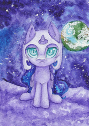 Size: 1415x2000 | Tagged: safe, artist:0okami-0ni, imported from derpibooru, nightmare moon, alicorn, pony, female, filly, helmet, moon, nightmare woon, solo, traditional art