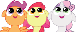 Size: 7088x3000 | Tagged: safe, artist:dashiesparkle, imported from derpibooru, apple bloom, scootaloo, sweetie belle, earth pony, pegasus, pony, unicorn, .svg available, absurd resolution, cutie mark crusaders, female, filly, hearts and hooves day, looking up, simple background, transparent background, vector