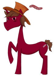 Size: 958x1303 | Tagged: safe, artist:the claud, imported from derpibooru, oc, oc only, oc:red ink, unicorn, 2018 community collab, derpibooru community collaboration, feather, hat, male, simple background, solo, transparent background