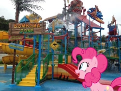 Size: 1024x765 | Tagged: safe, artist:didgereethebrony, imported from derpibooru, pinkie pie, australia, irl, jamberoo, photo, playground, ponies in real life, solo, water park