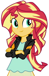 Size: 1324x2048 | Tagged: safe, artist:thebarsection, imported from derpibooru, sunset shimmer, equestria girls, clothes, crossed arms, female, simple background, smiling, solo, transparent background