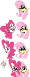 Size: 1392x3584 | Tagged: safe, artist:hattsy, imported from derpibooru, fluttershy, pinkie pie, earth pony, pegasus, pony, comic, cookie, duo, female, floppy ears, food, magic, mare, question mark, simple background, white background