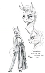 Size: 850x1376 | Tagged: safe, artist:baron engel, imported from derpibooru, zesty gourmand, anthro, unicorn, clothes, female, grayscale, mare, monochrome, pencil drawing, simple background, sketch, solo, traditional art, white background