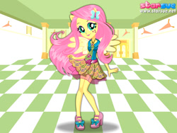 Size: 800x600 | Tagged: safe, artist:user15432, imported from derpibooru, fluttershy, human, equestria girls, friendship games, barrette, clothes, high heels, humanized, pegasus wings, ponied up, pony ears, school outfit, school spirit, school uniform, shoes, solo, starsue, winged humanization, wings