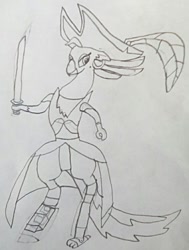 Size: 764x1010 | Tagged: safe, artist:creepa-bot inc., imported from derpibooru, captain celaeno, anthro, my little pony: the movie, amputee, bipedal, drawing, female, lego, lego dimensions, peg leg, photo, prosthetic leg, prosthetic limb, prosthetics, solo, standing, sword, traditional art, weapon