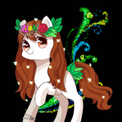 Size: 800x800 | Tagged: safe, artist:leafywind, imported from derpibooru, oc, oc only, earth pony, pony, female, floral head wreath, flower, mare, raised hoof, solo