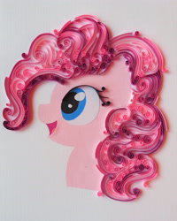 Size: 2813x3525 | Tagged: safe, artist:rzymonzpapieru, imported from derpibooru, pinkie pie, earth pony, pony, bust, craft, female, irl, mare, open mouth, paper, papercraft, photo, portrait, quilling, smiling, solo