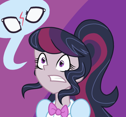 Size: 1557x1452 | Tagged: safe, artist:berrypunchrules, imported from derpibooru, octavia melody, sci-twi, twilight sparkle, equestria girls, equestria girls series, bowtie, broken, clothes, fusion, glasses, pictogram, ponytail