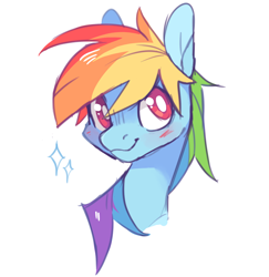 Size: 1200x1237 | Tagged: safe, artist:xenon, imported from derpibooru, rainbow dash, pegasus, pony, blushing, bust, cute, dashabetes, female, mare, simple background, smiling, solo, speedpaint, white background