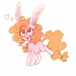 Size: 5000x5000 | Tagged: safe, artist:pinkablue, imported from derpibooru, pear butter, earth pony, pony, absurd resolution, blushing, bunny ears, female, flower, flower in hair, heart, impossibly large ears, mare, open mouth, smiling, solo