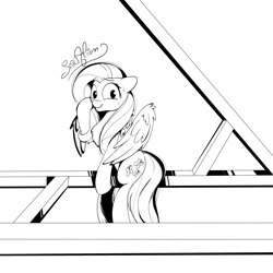 Size: 3000x3000 | Tagged: safe, artist:saralien, imported from derpibooru, fluttershy, pegasus, pony, black and white, cute, female, grayscale, high res, mare, monochrome, smiling, solo, sweat