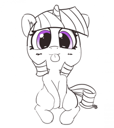 Size: 1280x1438 | Tagged: safe, artist:pabbley, imported from derpibooru, twilight sparkle, pony, unicorn, 30 minute art challenge, :p, cute, ear fluff, female, filly, filly twilight sparkle, looking at you, partial color, silly, sitting, smiling, solo, tongue out, twiabetes, younger