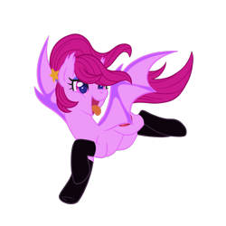 Size: 2048x2048 | Tagged: safe, artist:myhandsarecrazy, imported from derpibooru, oc, oc only, oc:asmudera, bat pony, pony, bat pony oc, clothes, female, heart eyes, mare, open mouth, simple background, socks, solo, tongue out, transparent background, wingding eyes