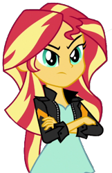 Size: 1326x2048 | Tagged: safe, artist:thebarsection, imported from derpibooru, sunset shimmer, equestria girls, movie magic, spoiler:eqg specials, angry, clothes, crossed arms, female, jacket, leather jacket, simple background, solo, transparent background