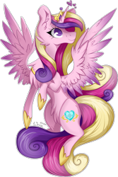 Size: 1761x2636 | Tagged: safe, artist:woonborg, imported from derpibooru, princess cadance, alicorn, pony, cheek fluff, ear fluff, female, fluffy, heart, jewelry, looking up, mare, profile, regalia, simple background, smiling, solo, spread wings, transparent background, wings