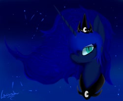 Size: 984x812 | Tagged: safe, artist:lacunah, imported from derpibooru, princess luna, pony, bust, female, portrait, slit eyes, slit pupils, solo