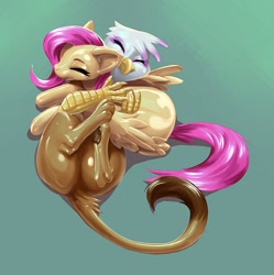 Size: 847x850 | Tagged: safe, artist:trunchbull, imported from derpibooru, fluttershy, gilda, balloon pony, balloonie pony, griffon, original species, pegasus, beak, butt, cuddling, eyes closed, female, fetish, gildashy, happy, hooves, hug, latex, leonine tail, lesbian, paw pads, paws, plot, rubber, shiny, shipping, smiling, tail, underpaw, wings