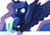 Size: 1024x721 | Tagged: safe, artist:rurihal, imported from derpibooru, princess luna, alicorn, pony, bubbling, bust, drink, drinking straw, female, jewelry, looking at something, regalia, silly, silly pony, solo, spread wings, traditional art, wings