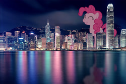 Size: 3840x2560 | Tagged: safe, artist:slb94, imported from derpibooru, pinkie pie, pony, city, giant pony, hong kong, irl, macro, photo, ponies in real life