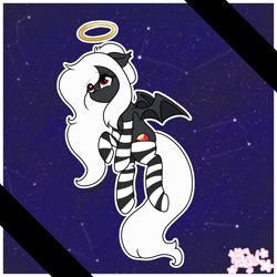 Size: 3000x3000 | Tagged: safe, artist:pastel-pony-princess, imported from derpibooru, oc, oc only, oc:midnight ruby, bat pony, pony, clothes, constellation, female, halo, mare, night, rest in peace, socks, solo, starry night, stars, striped socks