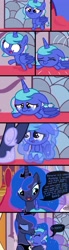 Size: 1100x3999 | Tagged: safe, artist:justsomepainter11, imported from derpibooru, princess luna, oc, oc:aurora slumber, pony, baby, baby pony, comic, crying, dialogue, female, like mother like daughter, like parent like child, mother and child, mother and daughter, offspring, parent:oc:supernova, parent:princess luna, parents:canon x oc, show accurate