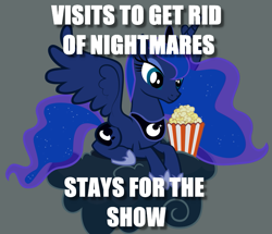 Size: 893x769 | Tagged: safe, imported from derpibooru, princess luna, food, image macro, meme, observer, popcorn