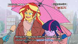 Size: 1920x1080 | Tagged: safe, artist:atariboy2600, imported from derpibooru, sunset shimmer, twilight sparkle, equestria girls, facepalm, female, lesbian, meme, microphone, rain, shipping, special feeling, sunsetsparkle