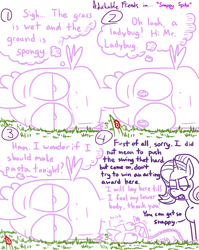 Size: 4779x6013 | Tagged: safe, artist:adorkabletwilightandfriends, imported from derpibooru, spike, starlight glimmer, dragon, ladybug, pony, unicorn, comic:adorkable twilight and friends, absurd resolution, adorkable friends, austin powers in the comments, comic, grass, humor, lineart, slice of life