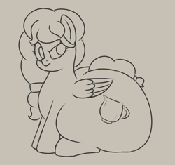 Size: 635x598 | Tagged: safe, artist:andelai, imported from derpibooru, oc, oc only, oc:sweet mocha, oc:sweeter mocha, pegasus, pony, butt, fat, female, grumpy, huge butt, impossibly large butt, large butt, plot, sitting, sketch, solo, the ass was fat