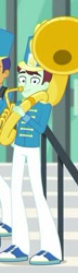 Size: 208x720 | Tagged: safe, imported from derpibooru, screencap, a queen of clubs, equestria girls, equestria girls series, background human, cropped, looking at you, male, musical instrument, smiling, solo, sousaphone, tuba, unnamed character, unnamed human