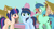 Size: 1192x640 | Tagged: safe, artist:cindydreamlight, artist:cindystarlight, imported from derpibooru, oc, oc only, oc:rainbow storm, oc:song note, oc:star sparkle, alicorn, pegasus, pony, unicorn, blushing, female, magical lesbian spawn, male, mare, offspring, parent:bon bon, parent:flash sentry, parent:lyra heartstrings, parent:rainbow dash, parent:soarin', parent:twilight sparkle, parents:flashlight, parents:lyrabon, parents:soarindash, stallion