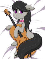 Size: 2890x3740 | Tagged: safe, artist:lula-moonarts, imported from derpibooru, octavia melody, earth pony, pony, bowtie, cello, female, floppy ears, mare, musical instrument, smiling, solo