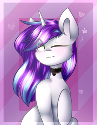 Size: 1111x1432 | Tagged: safe, artist:despotshy, imported from derpibooru, oc, oc only, pony, unicorn, art trade, choker, female, mare, one eye closed, solo, wink