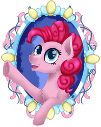 Size: 1024x1291 | Tagged: safe, artist:spokenmind93, imported from derpibooru, pinkie pie, bust, female, looking at you, portrait, smile and wave, solo