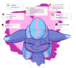 Size: 1000x900 | Tagged: safe, artist:heir-of-rick, imported from derpibooru, oc, oc only, oc:sapphire lollipop, blushing, colored sketch, cute, eyes closed, freckles, impossibly large ears, smiling, solo